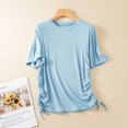thumbnail image 4 of Birdeem Womens Solid Round Neck Threaded Cotton Slim Fitting Drawstring Top Short Sleeved Round Neck Top/Shirt, 4 of 12