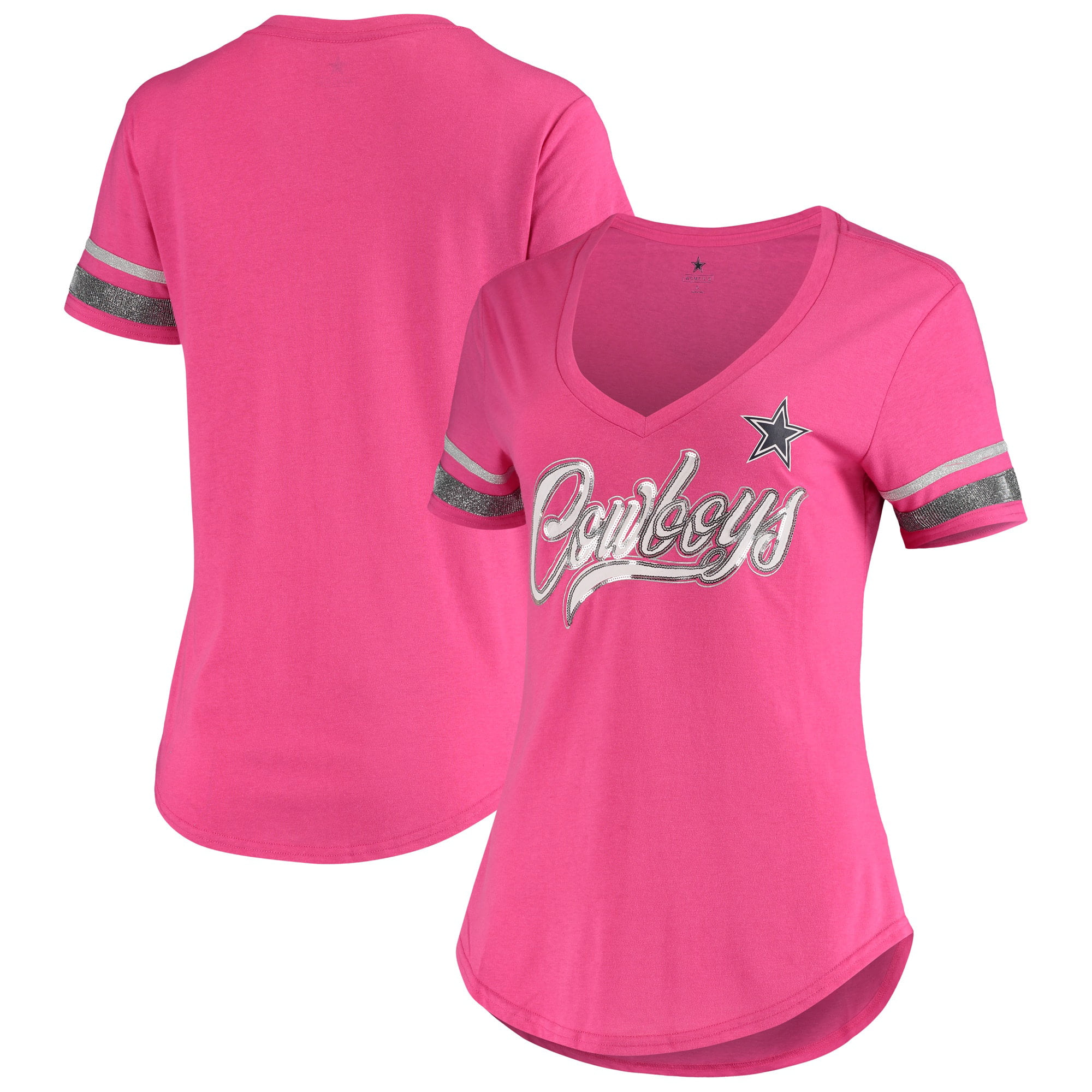 Miko Glitter Trim V-Neck T-Shirt - Pink 
