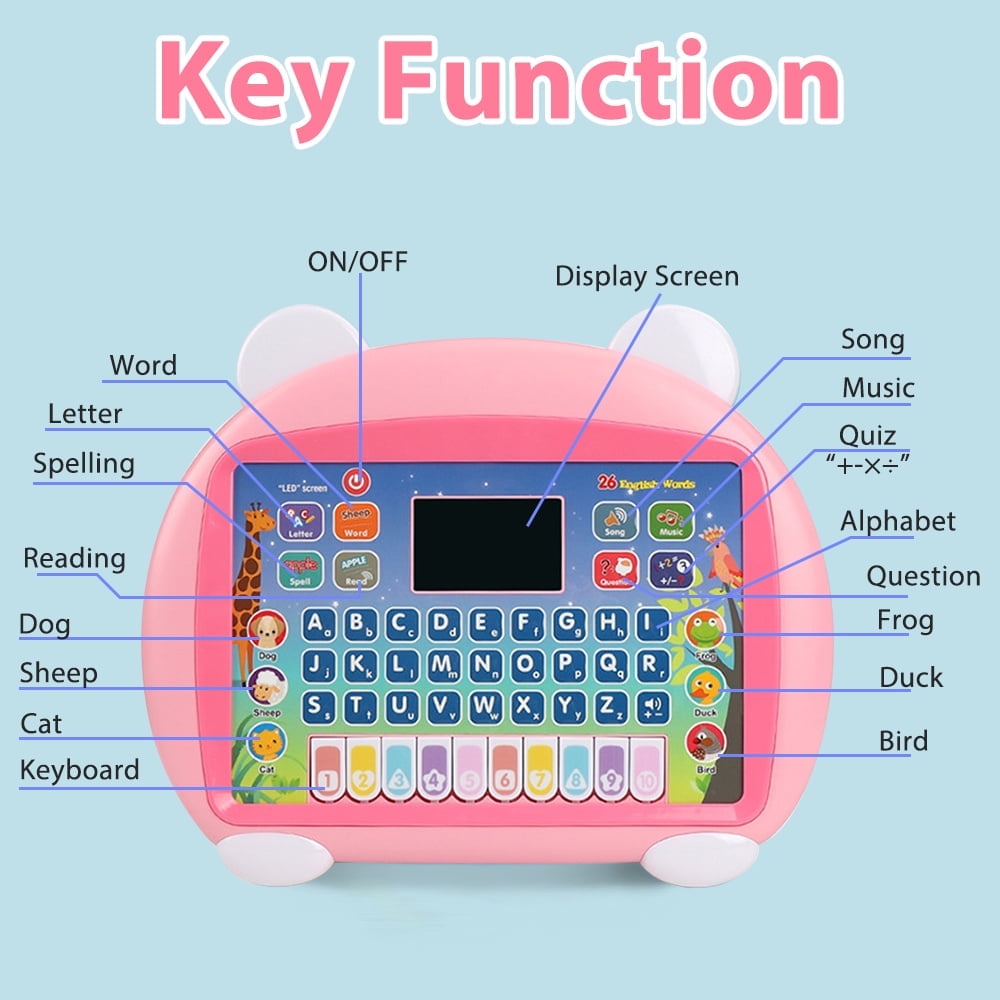 Baby Tablet Toy for 1 2 3 Years Old Boys Girls, Educational Kids Tablet Learning Pad with LED Screen, Interactive Toy for Numbers, Animals Maths, Christmas Birthday Gift for Infants Toddlers Kids