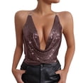 thumbnail image 3 of lcziwo Womens Tank Tops Backless Sequins Cowl Neck Party Prom Halter Camisole Summer Solid Color Fashion Shirts Going Out Tops Wine L, 3 of 6