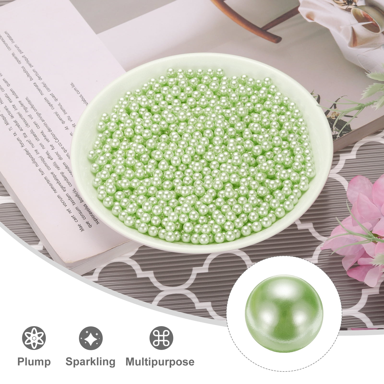 Unique Bargains Durable Faux Pearl for Crafting No Hole Pearls for Vase Fillers Green