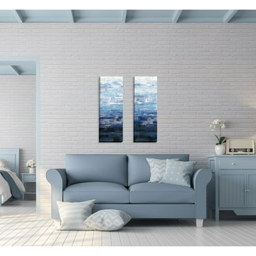 Gango Home Decor Contemporary Icel&ic Wave II & III; Two 12x36in Hand-Stretched Canvases
