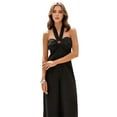 thumbnail image 2 of Maxi Jumpsuit for Women Crossover Halter Neck Straight Leg Overall Romper Black M, 2 of 7