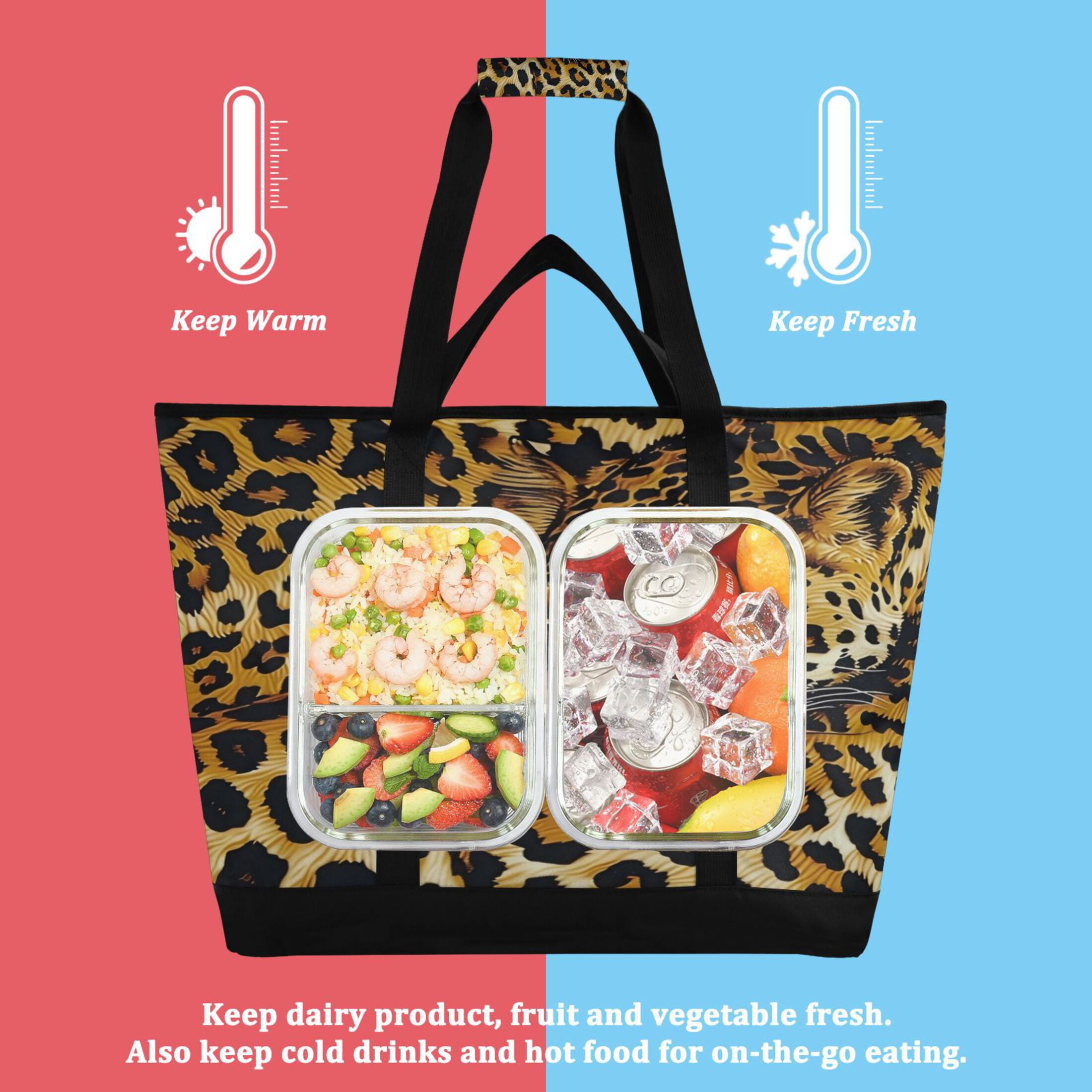 Large Hand-held Ice Pack Picnic Bag Insulation and Refrigeration Suitable for Shopping Picnics and Camping Yellow Leopard