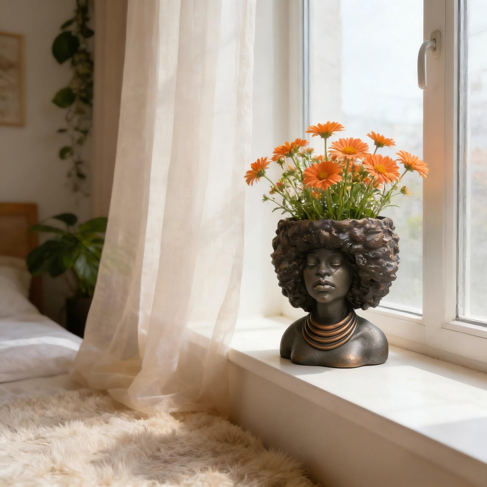 Lady Head Planter Afros Bust Head Planter Indoor/Outdoor Statue Planter Garden Outdoor Decor Vintage Sculpture Planter Gift For Plants Lovers,B,8.9L*6.5W*12.2H(inch)