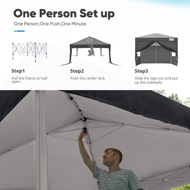 Quictent 8'x8' Pop Up Canopy Tent with Detachable Sidewalls