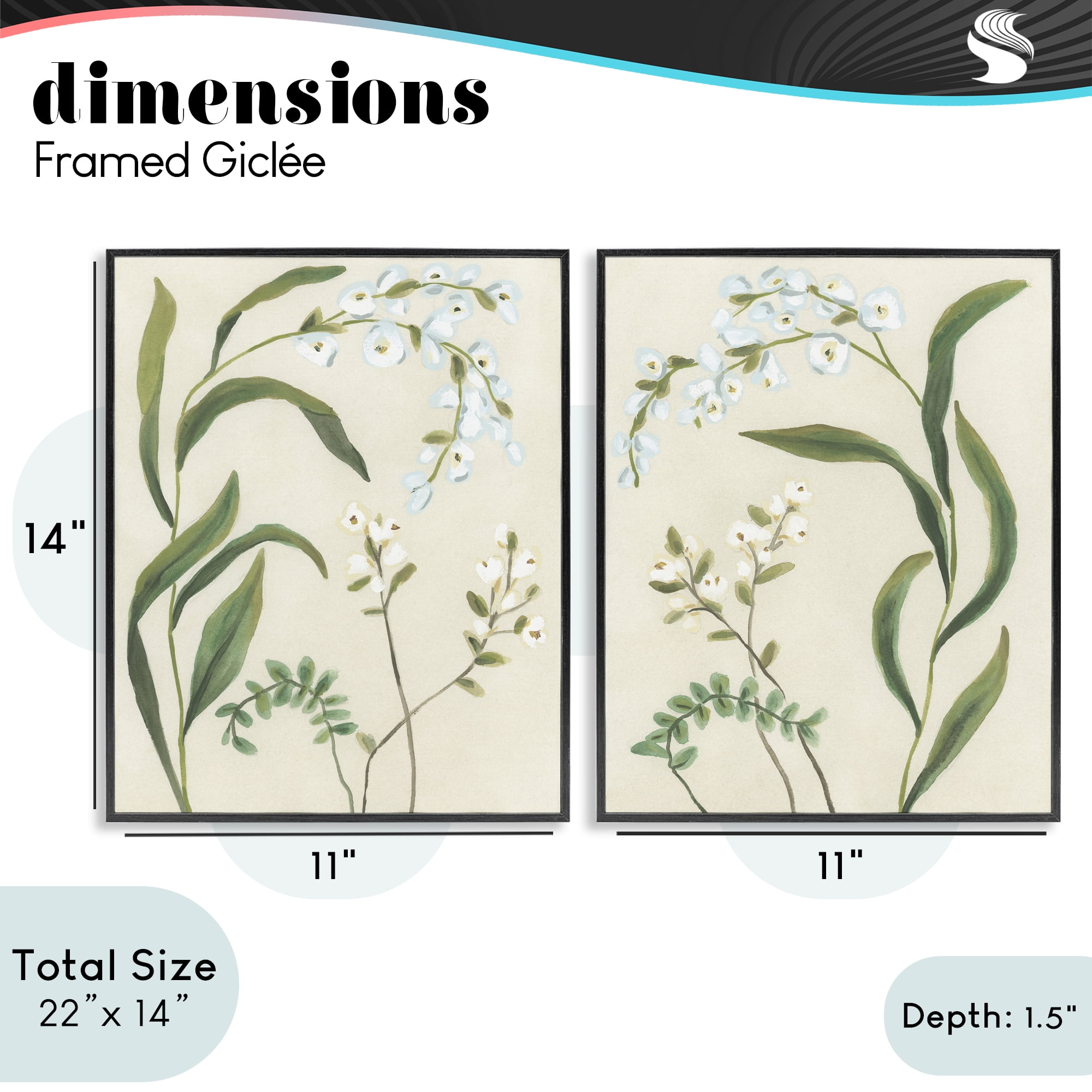 Stupell Industries Vintage Snowdrop Stems 2 Piece Black Framed Giclee Art Set, design by June Erica Vess