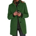 thumbnail image 2 of Difdany Long Pea Coats for Women Winter Stand Collar Single Breasted Wool Coats Wool Blend Peacoat Thicken Blazer Jacket Dark Green 2XL, 2 of 5