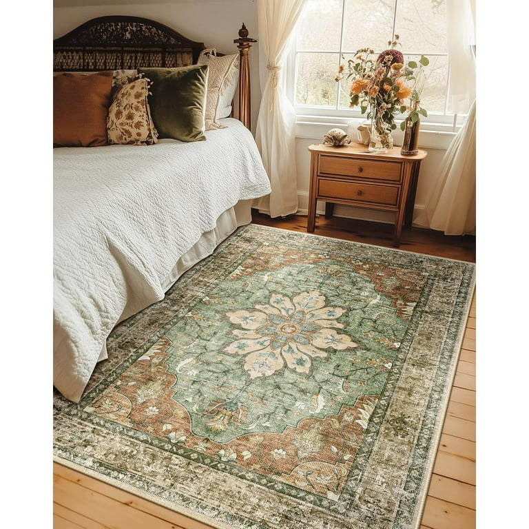 SUSIELADY 5'x7' Area Rug, Washable, Non-Slip, Vintage Floral