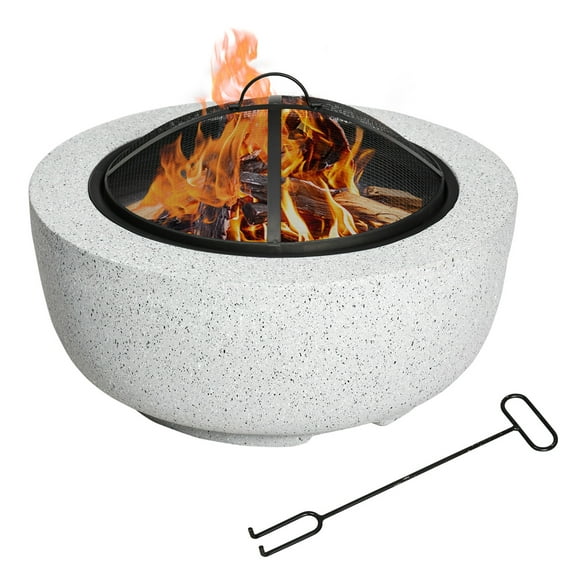 Outsunny Outdoor Fire Pit with Stone Effect, Wood-burning Fireplace, Gray
