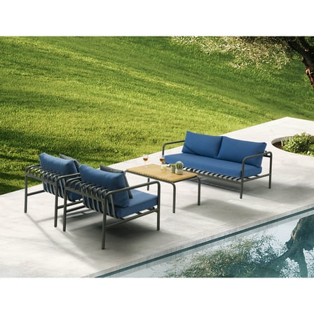 Outdoor Patio Furniture Set 4 Piece - Loveseat, Chairs, Table - Weather Resistant Design
