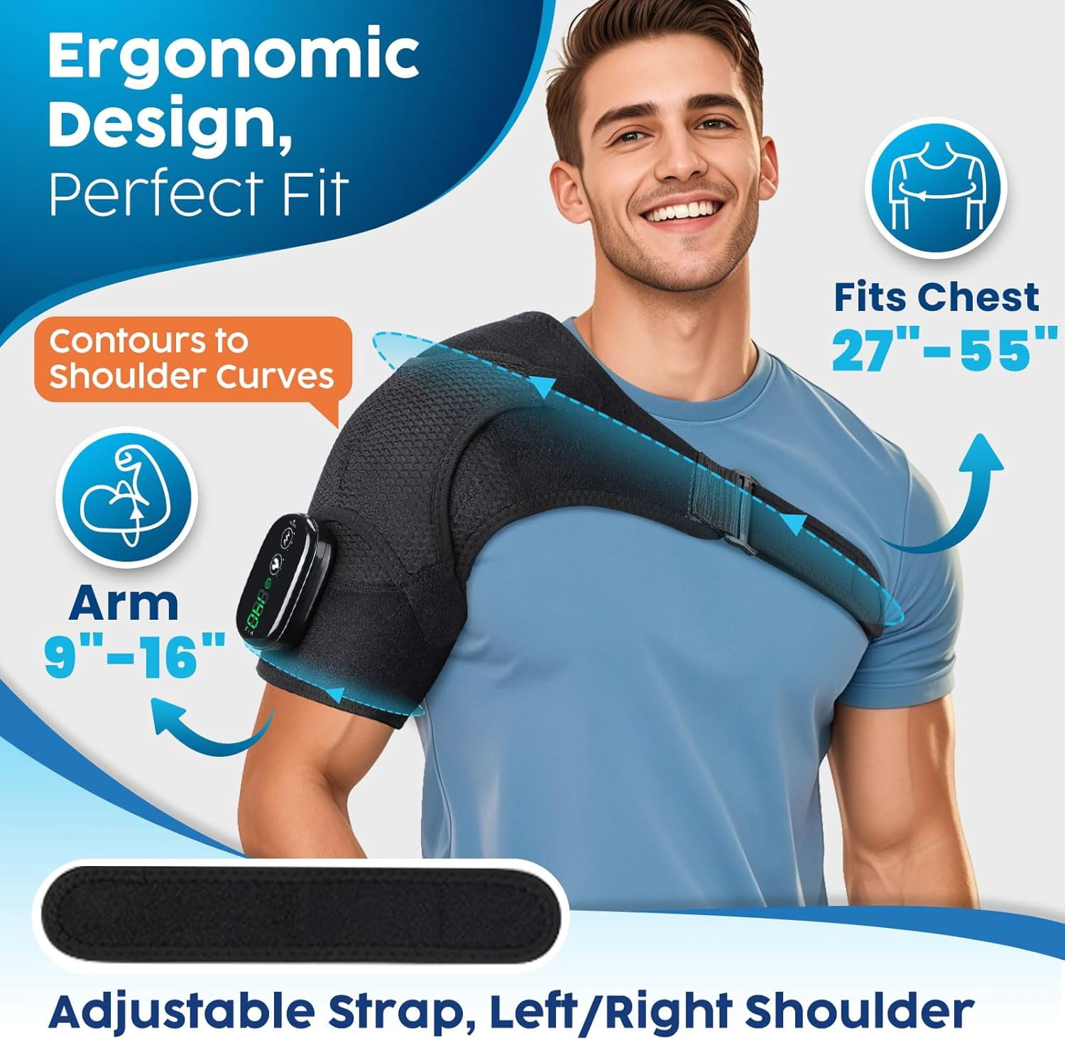 Cordless Shoulder Heating Pad, Heated Shoulder Brace with 3 Heating and Vibration, Heated Shoulder Wrap with Massage, Rechargeable Shoulder Massager for Men Women Shoulder Relax