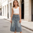 thumbnail image 6 of Edvintorg Kids Clothes Girls Fashion Solid Color Casual A-Line Midi Jean Skirts Summer Denim Skirt with Front Slit, 6 of 8