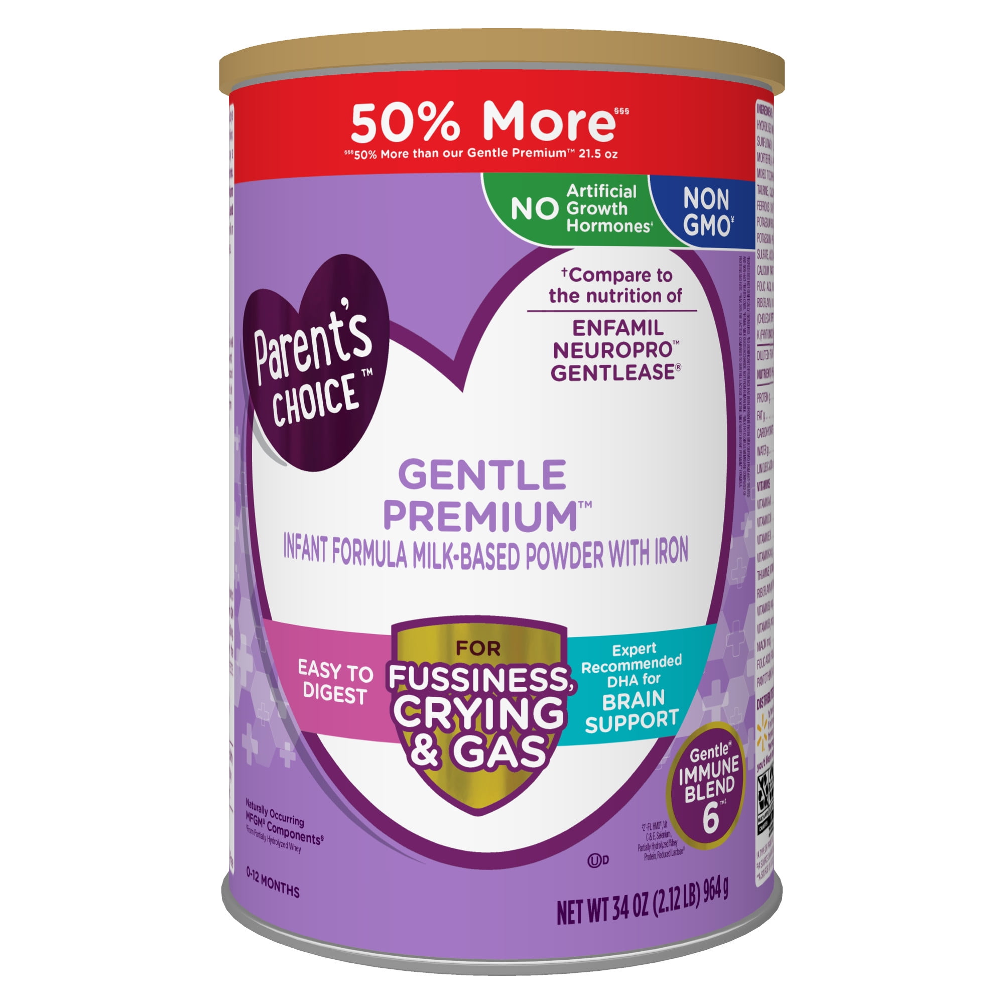 (2 pack) Parent's Choice Gentle Premium Baby Formula; For Fussiness, Gas and Crying, 34 oz