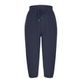 thumbnail image 7 of Casual Capri Pants for Women Tight Drawstring High Waisted Capris Joggers with Pocket Summer Lounge Workout Shorts, Navy, S, 7 of 7