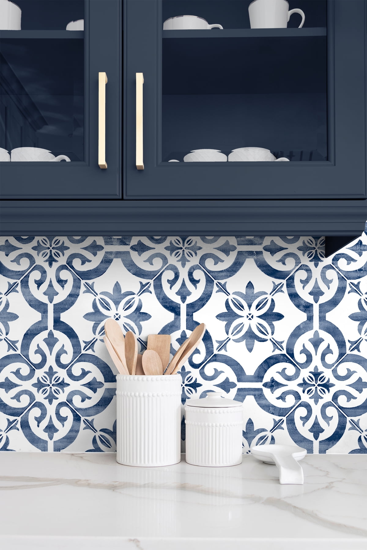 Wallquest, Inc. Luxe Haven Porto Tile Peel and Stick Wallpaper Riviera Blue