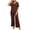 A Coffee, variant on Short Sleeve Loungewear Set Ndbuld Summer Women's Solid 2 Piece Loungewear Set V Neck Ruched Short Sleeve Maternity Wide Leg Sleep Pants Coffee,Free Size
