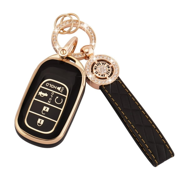 Premium 5-Button Soft TPU Key Fob Cover with Leather Keychain for Honda Vehicles, Compatible with 2023 2024 Civic Accord Pilot CR-V HR-V Smart Remote Key Case Protector