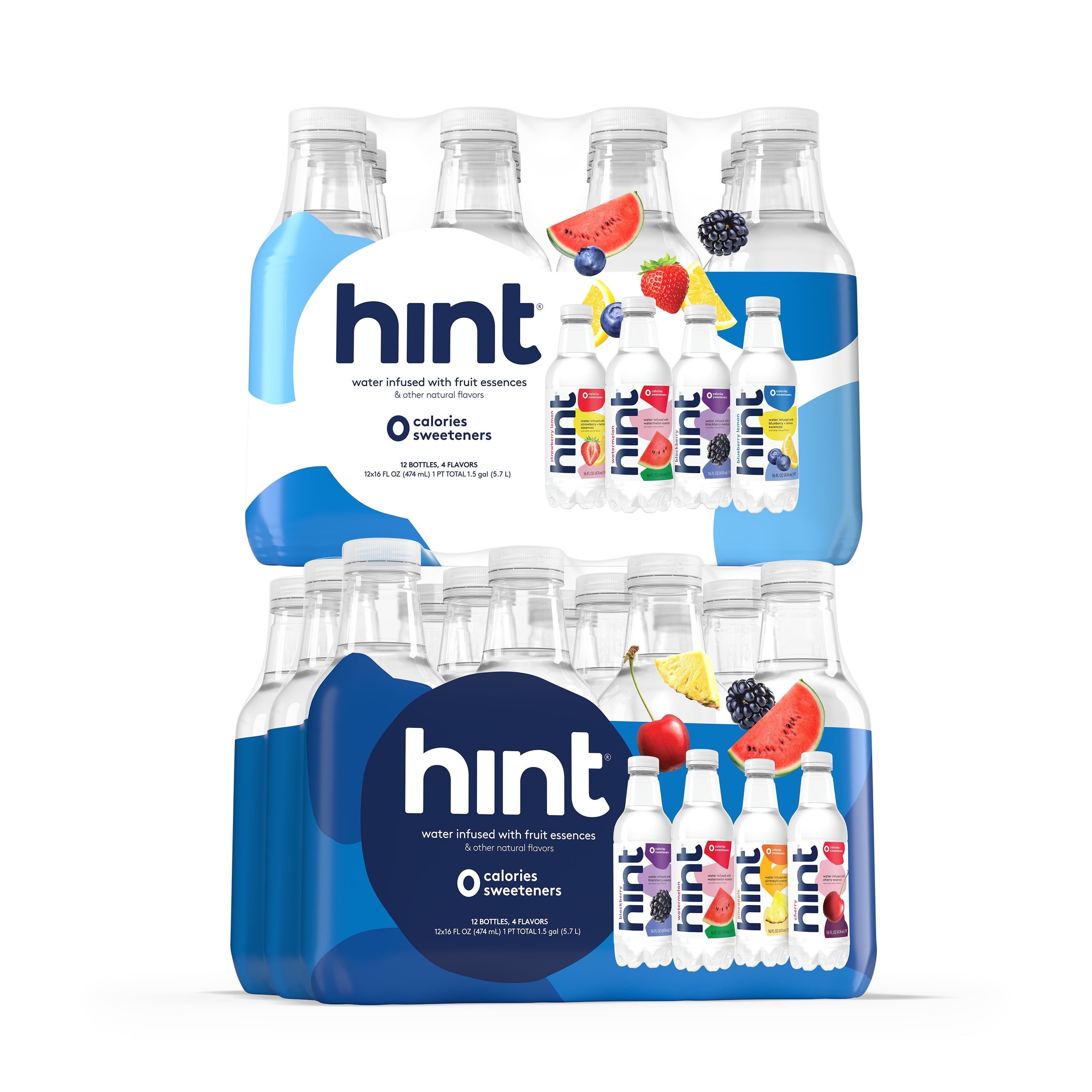 Hint Blue and White 6-Flavor Variety Pack Flavored Water, 16 fl oz, 24 Pack Plastic Bottles