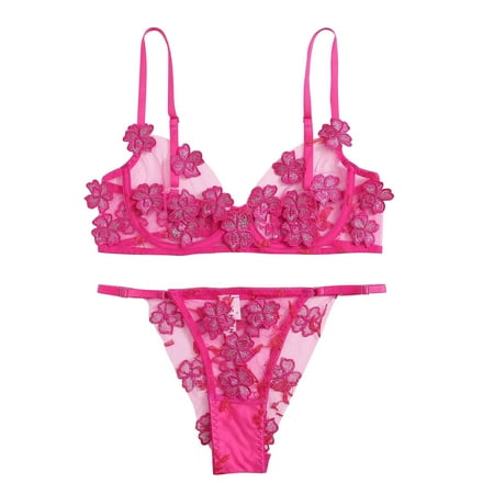 Clearance! Sexy G-string Flowers Embroidery Bralette Lace Bra Bustier Lingerie Thong