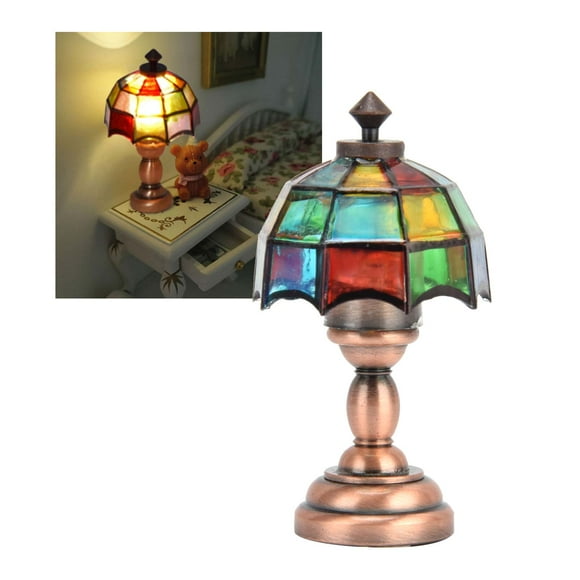 LYUMO 1:12 Dollhouse Wireless LED Desk Lamp Miniature Table Lamp With Colorful Lampshade,Dollhouse Desk Lamp