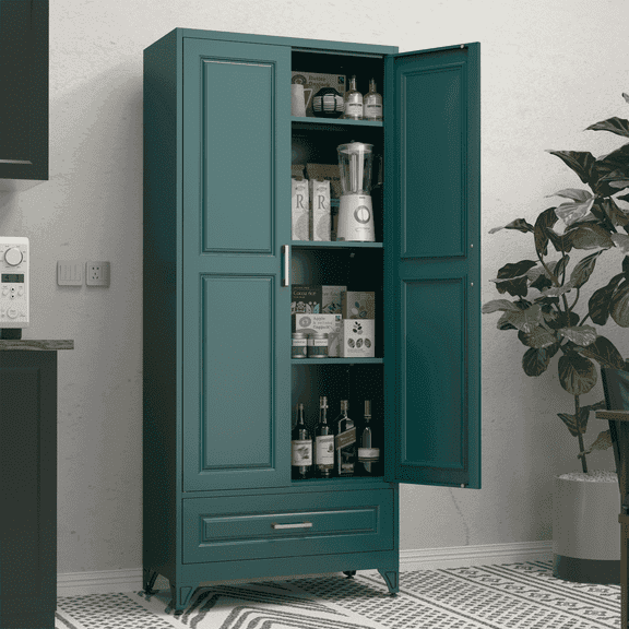 Polup 75" H Green Kitchen Pantry Storage Cabinets with Drawers, Doors and Adjustable Shelves, Steel Large Cupboard