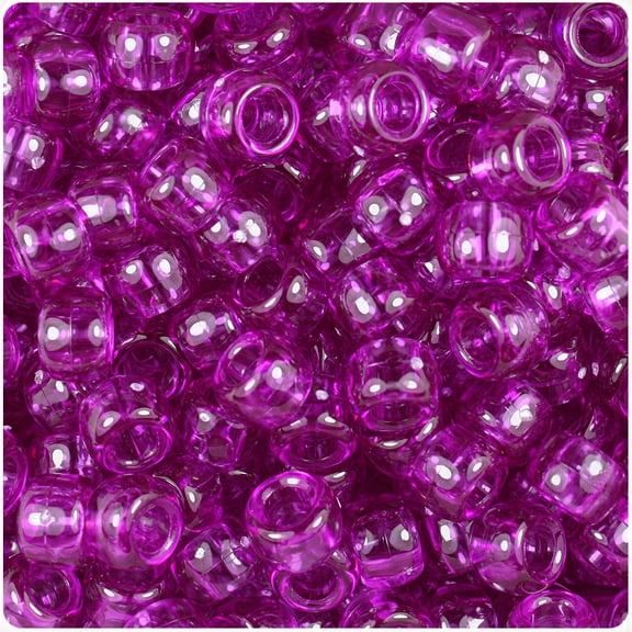 BeadTin Lilac Transparent 9mm Barrel Pony Beads (500pc)