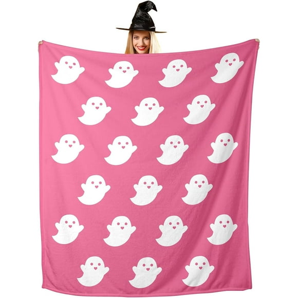 Halloween Throw Blanket, Spooky Blanket Halloween Blanket for Women Men, Soft Blanket Cute Halloween Decoration for Party Sofa Bed Living Room Pink Blankets 50"x60", Halloween Basket Gifts for Adults