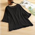 thumbnail image 2 of Loopsun Plus Size Womens Tops, T Shirts for Women, Womens Summer Solid Casual Loose Fashion T-Shirt Cotton Linen Short Sleeve Round Neck Tops Blouse Black XXXL, 2 of 5