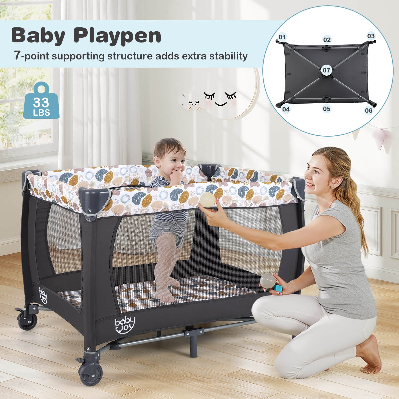 Costway 5 in 1 Bedside Bassinet with Diaper Changer Lockable Wheels & Travel Bag Blue