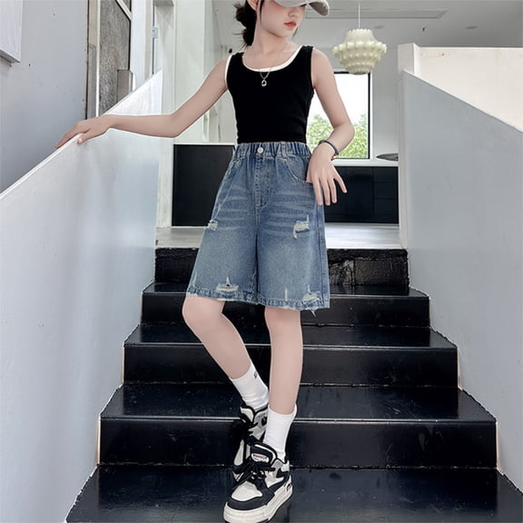 Girls Jean Shorts Ripped High Waisted Cartwheel Girl Summer Clothes Jean Shorts for Girls 9-10 Years