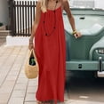 thumbnail image 6 of Lovzfmll Women's Loungewear Spaghetti Strap Low Back Crew Neck Sleeveless Solid Maxi Sundress, Loose Casual Vacation Dress Red, S, 6 of 9