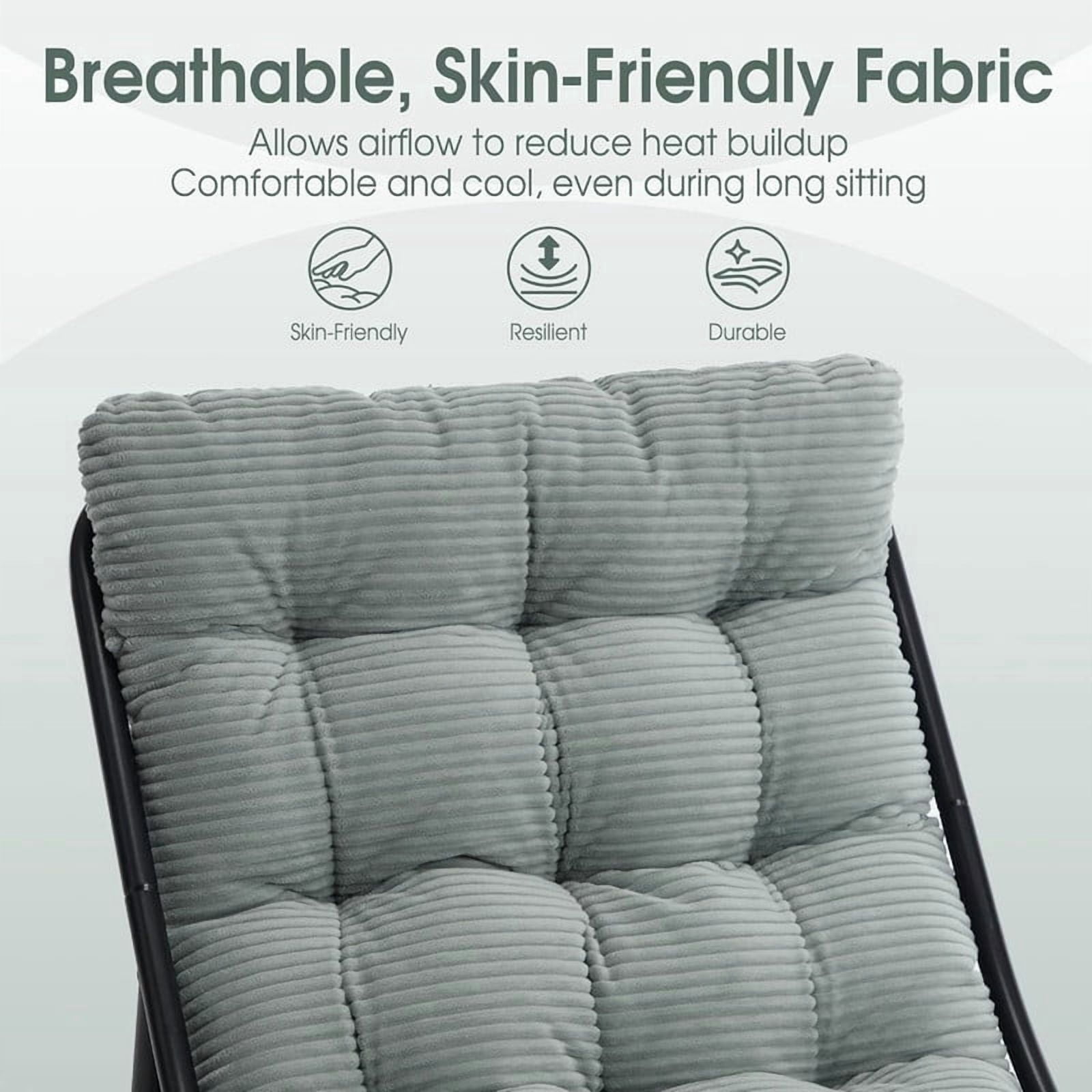 Modern Patio Lounge Chair with Ottoman, Comfy Sling Recliner Chair with Puffy Cushion and Foot Stool for Indoor Outdoor Living Room