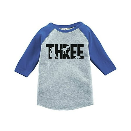 

7 ate 9 Apparel Kid s Three Dinosaur Birthday Blue Raglan Tee