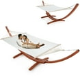 thumbnail image 4 of AVAWING 13.3FT Patio Double Hammock with Stand, Quilted Camping Hammock for Outdoor, Wood (White), 4 of 8