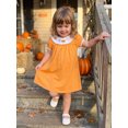 thumbnail image 4 of RUINIXCW Kids Toddler Baby Girl Halloween Dress Little Baby Girl Summer Fall Dress Clothes Pumpkin Embroidery Collar Puff Short Sleeve Dress, 4 of 9