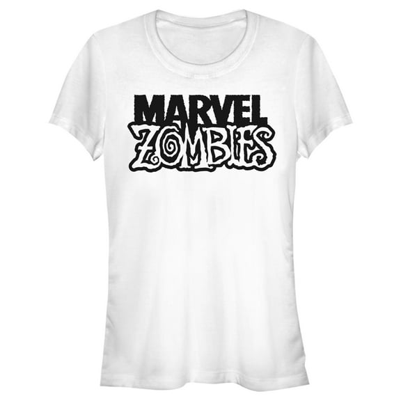 Junior's Marvel Zombies Gray Grayscale Logo  Graphic Tee White Small