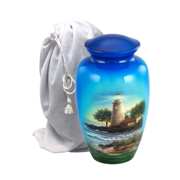 Hand Painted Metal Cremation Urn - Adult Urn - Solid Metal Funeral Urn - Handcrafted Adult Funeral Urn for Ashes - Great Urn Deal (Ocean Side)