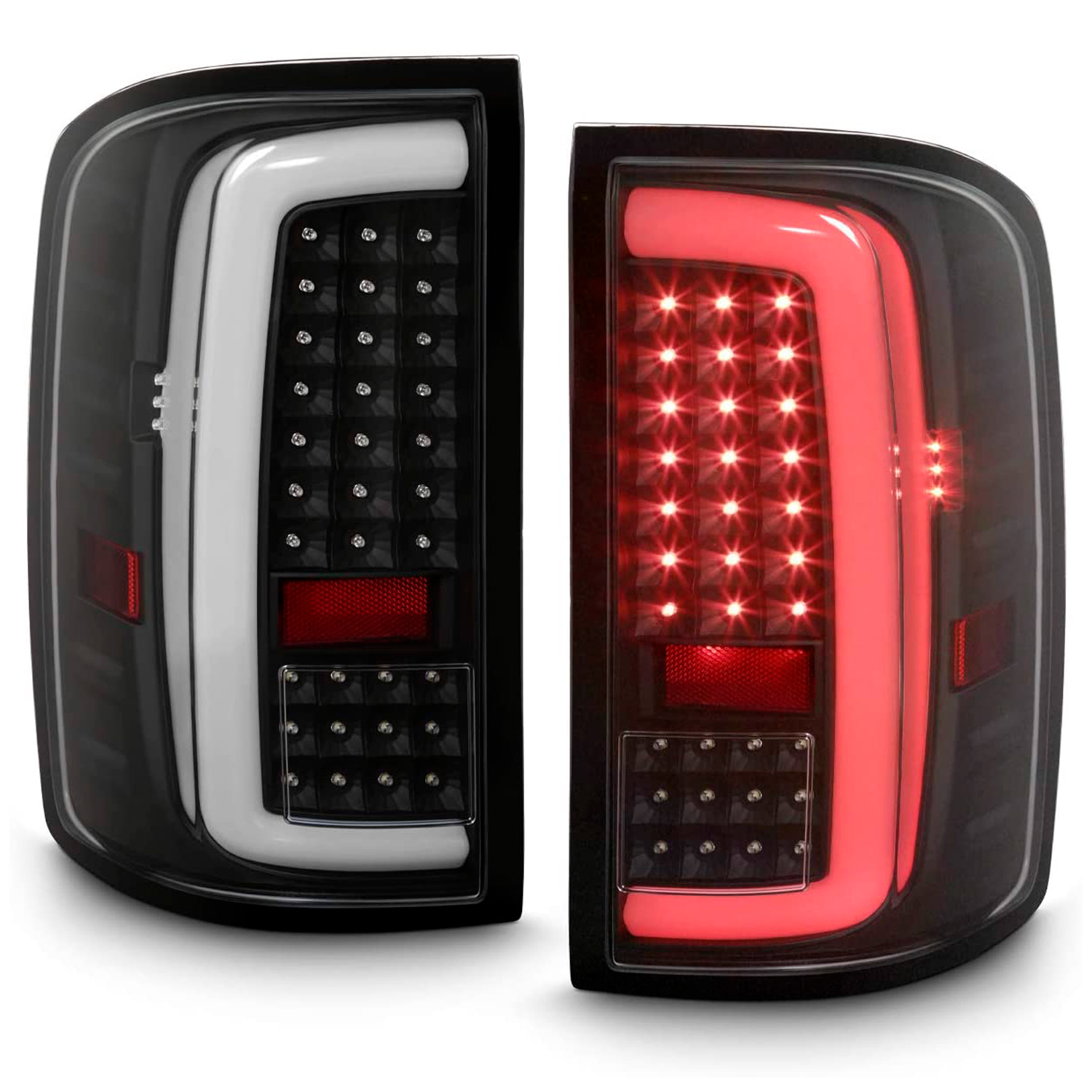 For 2014-2018 GMC Sierra 1500 2500HD 3500HD [C-Tube] LED Black Tail Lights  Pair