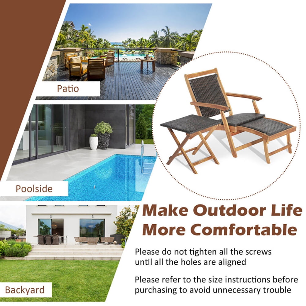 Aimee Lii 2 Pieces Patio Rattan Folding Lounge Chair with Acacia Wood Table, Patio Loungers Aimee Lii 2 Pieces Patio Rattan Folding Lounge Chair with Acacia Wood Table, Patio Loungers