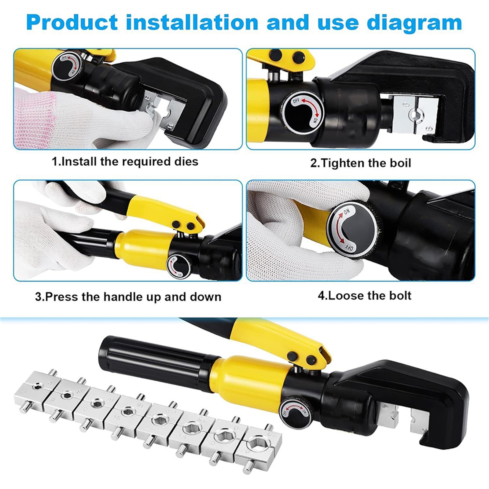 Hydraulic Wire Crimper Tool Kit, Manual Cable Lug Crimping Tool with Carrying Case and Dies for Copper/Aluminum Terminals