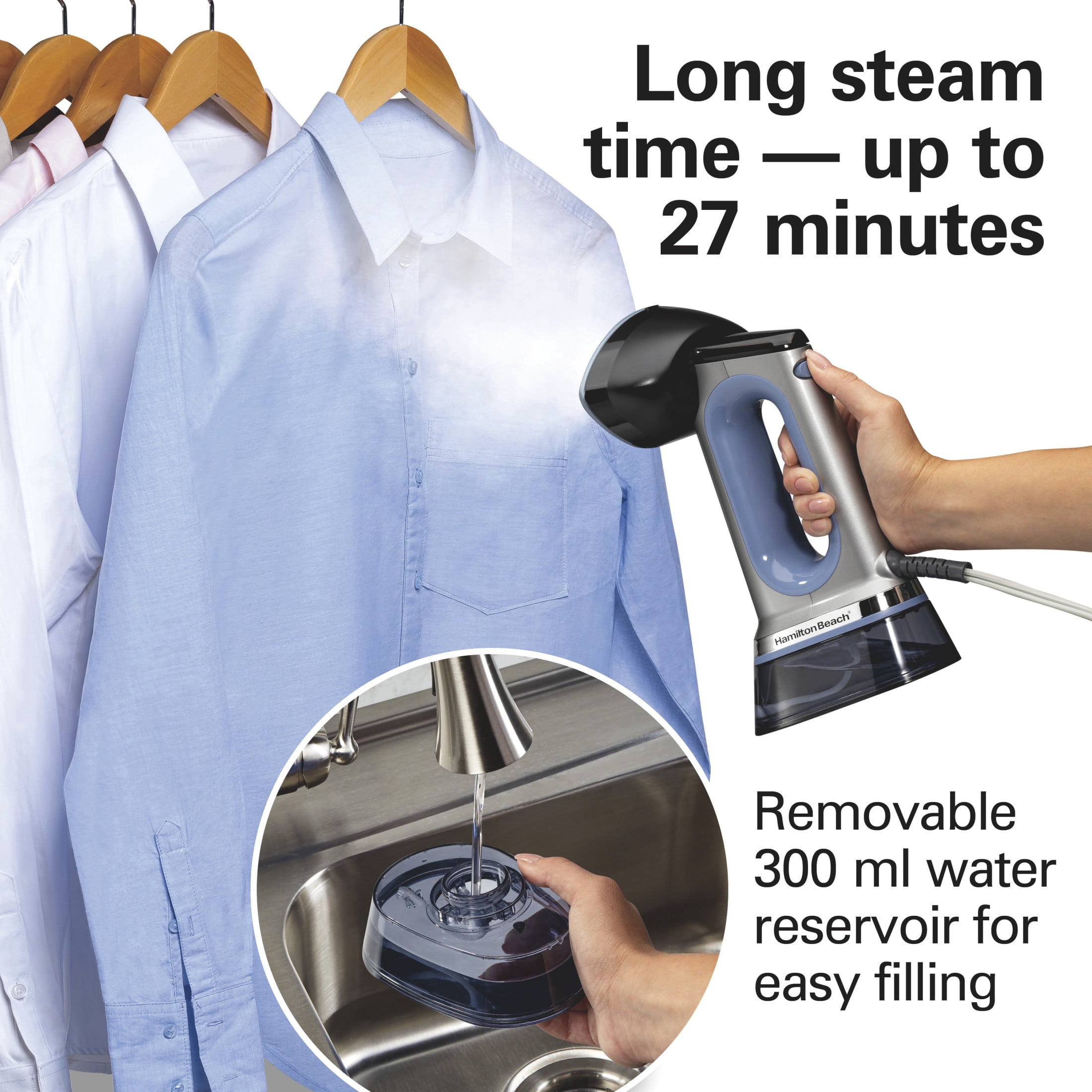Durathon 3-in-1 Handheld Garment Steamer and Iron for Clothes, Removable 300 ml Water Reservoir, Blue
