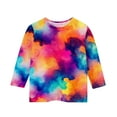 thumbnail image 4 of GA WEIHUA Toddler Girl's 3D Graphic T Shirt 2025 Spring Tie Dye Colorful Tops Kids Summer Fashion Blouses 3/4 Length Sleeve Tshirts Crewneck Outfits(Multicolor,9 Years), 4 of 4