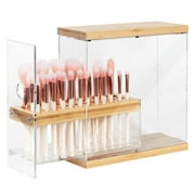 JACKCUBE DESIGN Transparent 29 Holes Acrylic Bamboo Makeup Brush Holder Organizer Beauty Cosmetic Display Stand with Transparent Acrylic Drawer (Transparent, 8.77 x 3.38 x 8.46inches)  :MK228C