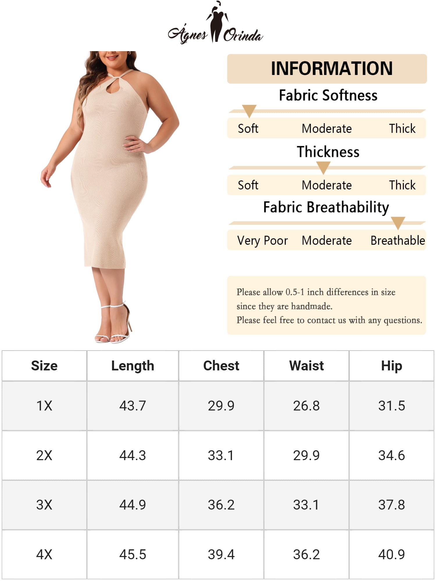DARING DIVA Plus Size Sweater Twist Front Halter Neck Midi Dress 2X Light Pink