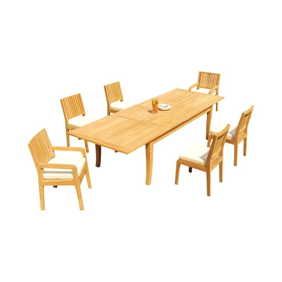 Grade-A Teak Dining Set: 6 Seater 7 Pc: 122" Atnas Rectangle Table And 6 Maldives Chairs (2 Arm & 4 Armless Chairs) Outdoor WholesaleTeak #51ML2807