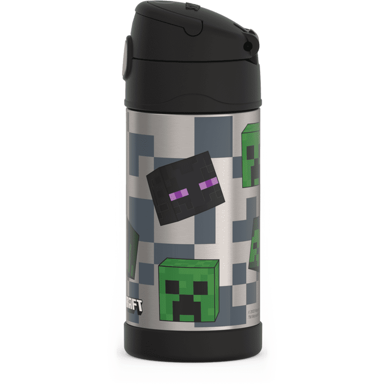 Thermos Kids Stainless Steel Vacuum Insulated Funtainer Straw Bottle, Minecraft, 12 Fluid Ounces