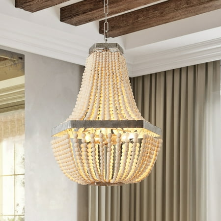 

Galtlap 3-Light Farmhouse Wood Chandelier 18 E12 base Rustic Vintage Chandelier Wood Beaded Chandelier for Living Room