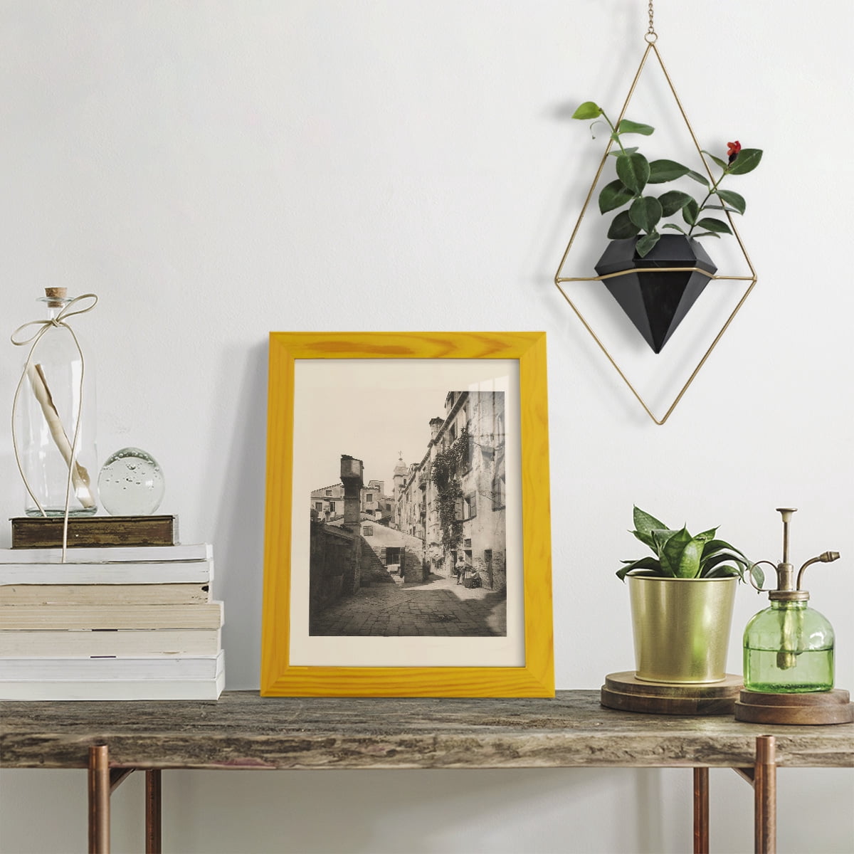 Vintage Views of Venice VIII - Framed Print w/glass - Sunflower Yellow