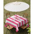 thumbnail image 3 of Outdoor Tablecloth with Umbrella Hole, Pink Striped Spillproof Waterproof Outdoor Table Cover, Modern Simple Monochrome Geometric White Patio Tablecloths for Party/Garden/Picnic, Square 54"x54", 3 of 9